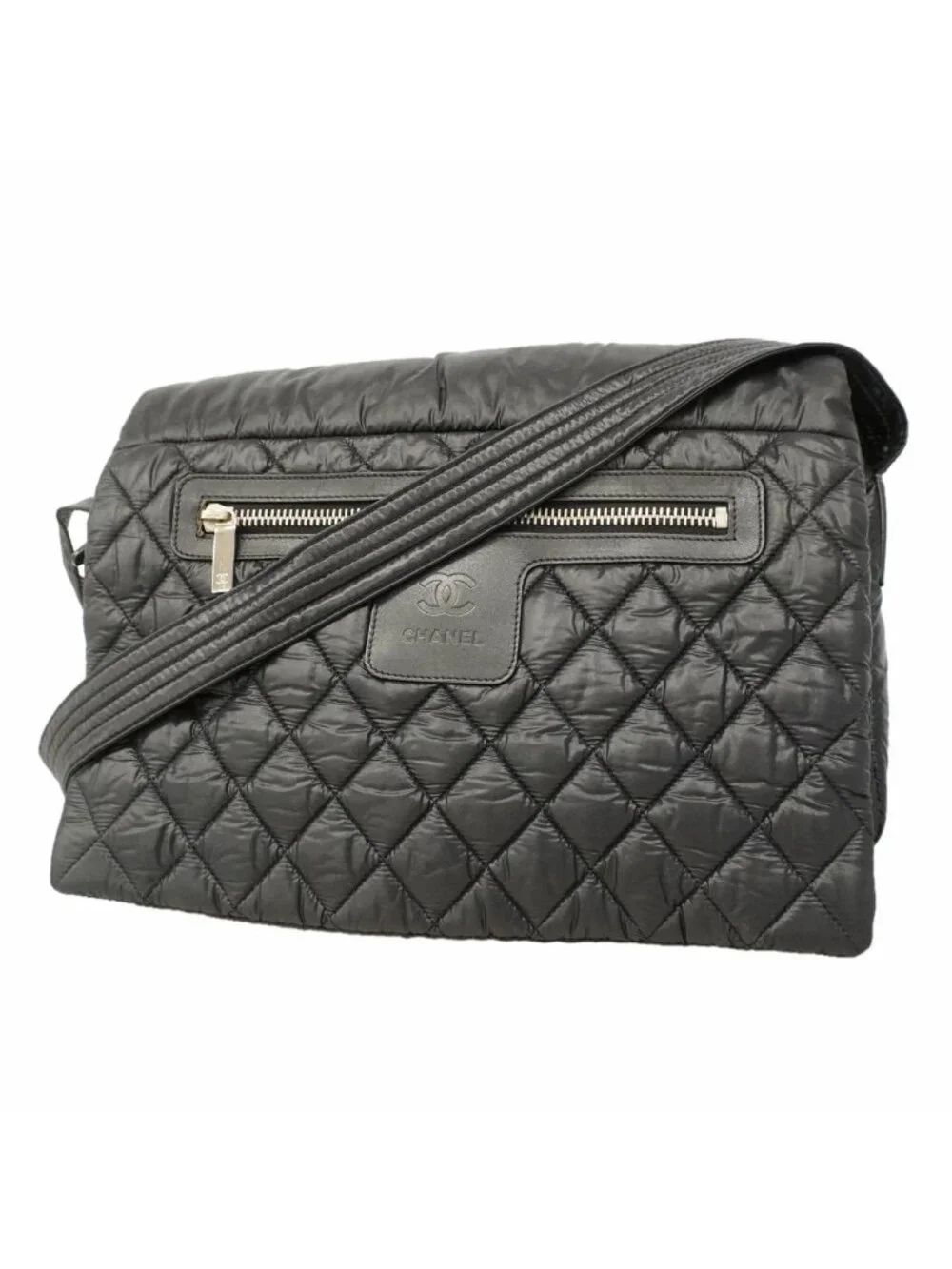 Chanel Shoulder Bag Coco Cocoon Nylon Black Silver